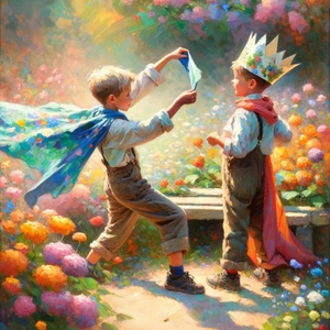 Two boys participating in an imagination game